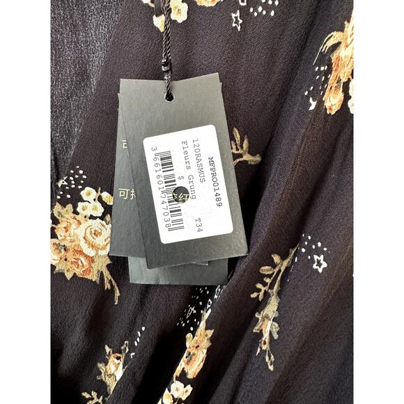 $415 Maje Floral Bohemian Mini Dress Womens Size 34 V Neck Long Puff Sleeves NWT - Picture 5 of 8